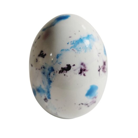 Unbranded Other - Vintage Ceramic Egg Hand Painted Speckles Multicolored White Blues Pink Purple